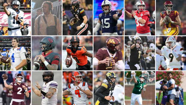 Top row: Max Brosmer, Jadyn Davis, Billy Edwards Jr., Drew Allar, Devin Brown, Miller Moss. Middle row: Ethan Garbers, Dillon Gabriel, Aidan Chiles, Athan Kaliakmanis, Hudson Card, Tyler Van Dyke. Bottom row: Will Rogers, Brendan Sullivan, Luke Altmyer, Cade McNamara, Kurtis Rourke, Dylan Riaola. 